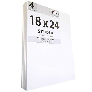 milo Pro Stretched Artist Canvas 18x24 inch Pack of 4 3/4 inch Thick Studio Profile Ready to t 11 oz Primed Heavy Duty Large Canvas Art Supplies for ting