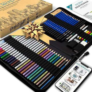 NIL - TECH 55-Piece Drawing Pencil Set ? Colored, Graphite & Charcoal Pencils with Case & eBook ? Art Supplies Kit for Kids, Teens & Adults ? Sketching, Shading & School Gift Set