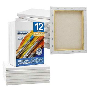 FIXSMITH Stretched Canvas for Painting- 8x10 Inch,Bulk Pack of 12,Primed,100% Cotton,5/8 Inch Profile of Super Value Pack for Acrylics,Oils & Other Painting Media.