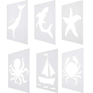 Outus 6 Pieces Chalk Stencil Set Plastic ting Templates Include Shark, Starfish, Sailboat, Octopus, Whale, and Crab Pattern for Ocean Theme Crafts Drawing