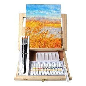 Tavolozza Fine Arts Tavolozza 19pcs ting Table Easel Set, Wooden Mixed Media Art Set Easel Kit Includes Tabletop Easel, Acrylic ts, Brushes, Canvas Panel, Art Supplies Gift for Beginners, Kids, Adults