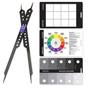 Pixiss Artist 10 Proportional Divider - Drawing Tool for Artists - Gray Scale Value Finder, Color Wheel and Artists View Catcher Finder - Drawing Supplies & Drafting Tools