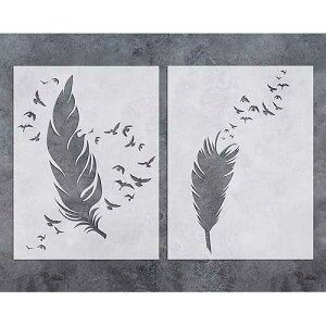 G GSS Designs GSS Designs Feathers Wall Art Stencil Pack of 2 - Reusable Stencils(12x16inch) - Feather Birds Painting Template for Floor, Wall, Tile, Fabric, Wood(SL-068)