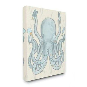Stupell Industries The Kids Room by Stupell Popsicle Octopus Ocean Sea Animal Blue Kids Drawing Canvas, 16x20, Multi-Color