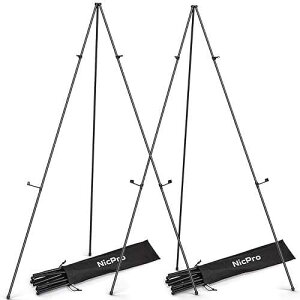 Nicpro Art Folding Easels for Display, 2 Pack 63 Inches Metal Floor Easel Stand Bulk Tripod Black Collapsible for Sign Artist Poster Wedding with Carry Bag