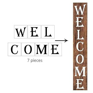 AZDIY Welcome Stencil - Large Letter Stencils for Porch Sign, Reusable for Painting on Wood, Giant Letters for Outdoor Vertical Laser Cut Painting for Home Decor & DIY