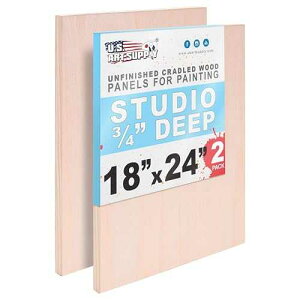 U.S. Art Supply 18 x 24 Unfinished Cradled Wood Panels for Painting, Studio 3/4 Deep (2 Pack) - Artist Depth Birch Wooden Wall Canvases - Mixed-Media Craft, Acrylic, Oil, Encaustic, Paint Pouring