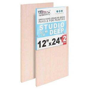 U.S. Art Supply 12 x 24 Unfinished Cradled Wood Panels for Painting, Studio 3/4 Deep (2 Pack) - Artist Depth Birch Wooden Wall Canvases - Mixed-Media Craft, Acrylic, Oil, Encaustic, Paint Pouring