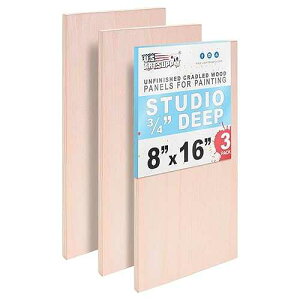 U.S. Art Supply 08 x 16 Unfinished Cradled Wood Panels for Painting, Studio 3/4 Deep (3 Pack) - Artist Depth Birch Wooden Wall Canvases - Mixed-Media Craft, Acrylic, Oil, Encaustic, Paint Pouring