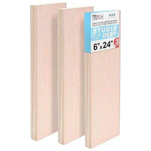 U.S. Art Supply 06 x 24 Unfinished Cradled Wood Panels for Painting, Studio 3/4 Deep (3 Pack) - Artist Depth Birch Wooden Wall Canvases - Mixed-Media Craft, Acrylic, Oil, Encaustic, Paint Pouring