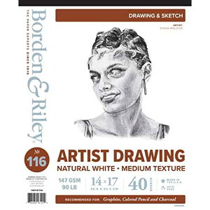 Borden & Riley 14 x 17 #116 Artist Drawing/Sketch Pad, 147 GSM/90 lb., 40 White Sheets, 1 Pad Each