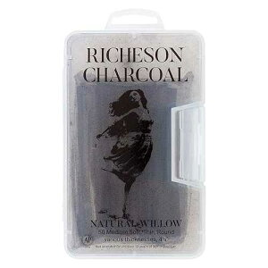 Jack Richeson Yarka Natural Willow Non-Toxic Medium Soft Round Thin Charcoal Stick, 4 in, Black, Pack of 50