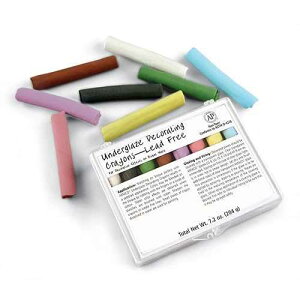 AMACO Underglaze Chalk Crayons 8-Count Set No. 1 (#208), 8 Assorted Colors in Cylindrical 2.75 Sticks, Pastel-Like Chalk Crayons for Bisque, Use with Water for Watercolor Effect