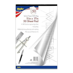 Maped Helix - 100% Rag Vellum Paper Pad - 11 Inch x 17 Inch - 50 Sheet Pad - Acid-Free - Drafting, Art, Sketching and Tracing