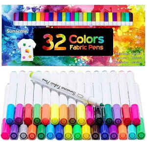 sunacme Fabric Markers Pen, 32 Colors Permanent Fabric Paint Pens for T-Shirt, Fine Tips Art Marker Set for Canvas Bags Hats Sneakers and Textiles