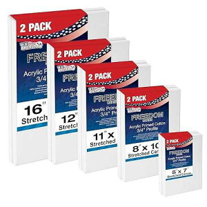 U.S. Art Supply Professional Quality Stretched Canvas, Multipack of 10 Medium Sizes, 2 Each 5x7, 8x10, 11x14, 12x16, 16x20 Inches - 12-Ounce Primed, 3/4, 100% Cotton - Painting, Acrylic Pouring, Oil
