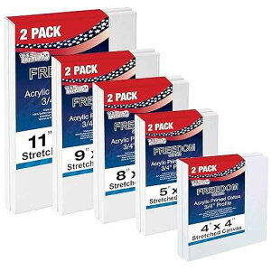 U.S. Art Supply Professional Quality Stretched Canvas, Multipack of 10 Small Sizes, 2 Each 4x4, 5x7, 8x10, 9x12, 11x14 Inches - 12-Ounce Primed, 3/4, 100% Cotton - Painting, Acrylic Pouring, Oil