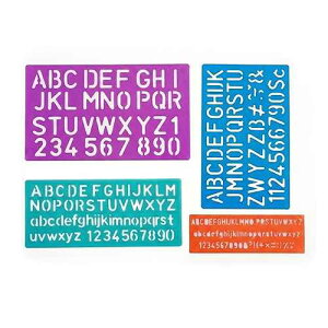BAZIC Products Letter Stencil Set Alphabet, Number and Signs Kit, Reusable for Painting, Fabric, and Crafts, Plastic Stencils in Sizes 8, 10, 20, and 30 mm, 4/Pack, 1-Pack