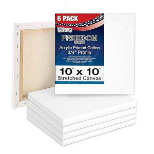 U.S. Art Supply 10 x 10 inch Stretched Canvas for Painting, 12oz Triple Primed, 6-Pack - Professional Artist Quality White Blank 3/4 Profile, 100% Cotton, Heavy-Weight Gesso - Acrylic Pouring, Oil