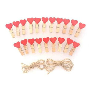 LWR CRAFTS ���b�h�n�[�g�ؐ��~�j����o�T�~ 20 �ƃW���[�g�R�[�h 8 �t�B�[�g LWR CRAFTS Red Heart Wooden Mini Clothespins 20 Pieces and Jute Cord 8ft