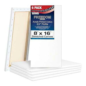 U.S. Art Supply 8 x 16 inch Stretched Canvas for ting, 12oz Triple Primed, 6-Pack - Professional Artist Quality White Blank 3/4 Profile, 100% Cotton, Heavy-Weight Gesso - Acrylic Pouring, Oil