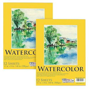 U.S. Art Supply 11 x 14 Premium Heavyweight Watercolor Paper Pad, Pack of 2 (12 Sheets Each), 140lb (300gsm) - Cold Pressed, Acid-Free, Wet, Water Color Paper - for Artists, Students