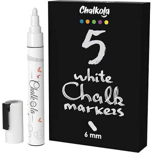 Chalkola White Chalk Markers for Blackboard, Chalkboard Sign, Window, Bistro, Car, Glass (5 Pack 6mm) - Liquid Chalkboard Markers Erasable - t Chalk Pens Washable Ink Reversible Tip
