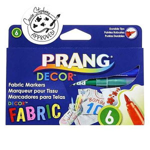 PRANG Decor �t�@�u���b�N�}�[�J�[�A�u���V�`�b�v�A�����C���N�A��Ő��A6�F�Z�b�g (74106) PRANG Decor Fabric Markers, Brush Tips, Permanent Ink, Non-Toxic, 6-Color Set (74106)