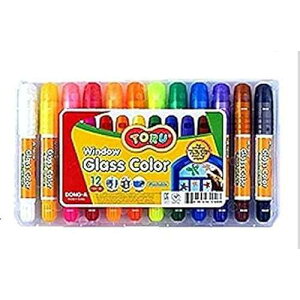 Toru ���K���X�p �J���[�N�������}�[�J�[ �􂦂鎆 �A�N�A ���� 12�F Dong-A Toru Window Glass Color Crayon Marker Washable Paper Aqua Non-Toxic 12 Colors