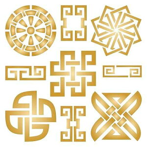 Lassos Boutique Taoist Symbols Stencil, 8.5 x 8.5 inch (L) - Mix Media Layering Chinese Asian Style Stencils by CRAFT KREATIVELY