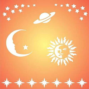 Lassos Boutique Stencils for Walls: Celestial Stencil, 4.5 x 4.5 inch (S) - Mix Media Layering Sun Moon Stars