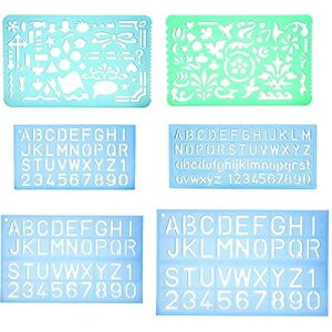 Yosogo Set of 2 Artistic Drafting Templates & 4 ABC Lettering Stencil Plates Durable and Lightweight Plastic for Art, Craft, and Learning Projects