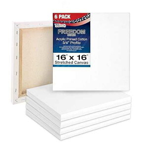 U.S. Art Supply 16 x 16 inch Stretched Canvas for ting, 12oz Triple Primed, 6-Pack - Professional Artist Quality White Blank 3/4 Profile, 100% Cotton, Heavy-Weight Gesso - Acrylic Pouring, Oil