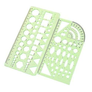 PARAOR 2PCS Plastic Green Measuring Templates Geometric Rulers for Office and School, Building formwork, Drawings templates