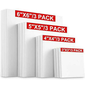 Hestya 12 Pcs Stretched Canvas for Painting, 3/4 / 5/6 Inch Blank Canvas for Painting Profile Square Canva for School Projects Birthday Parties Home Decor