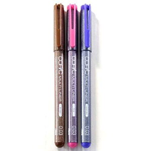 �R�s�b�N �}���`���C�i�[ ���ʊ痿 ���� 0.03mm 3�F�Z�b�g �s���N�E���x���_�[�E�u���E�� �y�������I���W�i���p�b�P�[�W�z Copic Multiliner Watercolor Pigment, Line Width 0.03mm, 3 Color Set, Pink, Lavender, Brown 