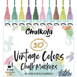Chalkola Liquid Chalk Markers for Chalkboard, Blackboard, Window, Bistro, Car Glass, Board, Mirror - 10 Vintage Colors, 6mm Reversible Tip, Wet Wipe Erasable, Non-Toxic, Mess-Free