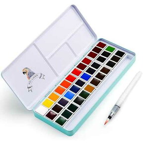 LIGHTWISH MeiLiang Watercolor t Set, 36 Vivid Colors in Pocket Box with Metal Ring and Watercolor Brush, Perfect for Students, Beginners and More