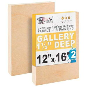 U.S. Art Supply 12 x 16 Unfinished Cradled Wood Panels for Painting, Gallery 1-1/2 Deep (2 Pack) - Artist Depth Wooden Wall Canvases - Mixed-Media Craft, Acrylic, Oil, Encaustic, Paint Pouring