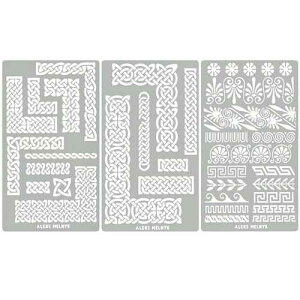 Aleks Melnyk No.36 Small Border Stencils for Bullet Journaling, Greek Key, Celtic Knot, Ornate Viking, Metal Stencils for Engraving, Pyrography, Wood Burning