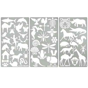 Aleks Melnyk No.43 Metal Stencils, Small Animals, Woodland, Pets, Cat, Dog, Fox, Lizard, Sea Ocean Animals, Kit 3 PCS, Templates for Wood Burning, Engraving, Crafting, Bullet Journaling, Scrapbook
