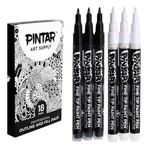 PINTAR 6 Pack Black & White Acrylic t Markers Japanese Extra Fine Tip Wood, Rocks, Canvas, Ceramic Glass, Paper, Fabric, Metal, & Plastic Acrylic t Pens 3 Black & 3 White, 0.7mm