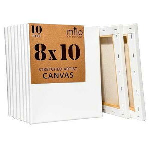 milo Stretched Artist Canvas | 8x10 inch | Value Pack of 10 Canvases for Painting, Primed & Ready to Paint Art Supplies for Acrylic, Oil, Mixed Wet Media, & Pouring, 100% Cotton with Wood Frame