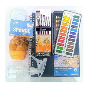 French Easels Comprehensive Watercolor Painting Set 24 Colors in Metal Tin Includes Water Color Journal, Clear Travel Case, Paints, Brushes, Instructional Materials and Much More