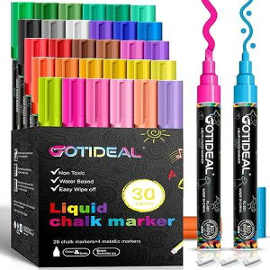 GOTIDEAL Chalk Markers, 30 Colors Liquid Chalk Markers for Blackboard Chalkboard Calendar Glass Neon Pens, Washable Window markers t and Drawing for Car, Auto, Bistro,Mirror Wet Erase Chisel Tip