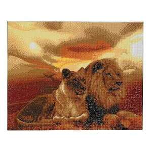 �T�o���i�̃��C�I���A�N���X�^���A�[�g�H�|�L�b�g�A40x50 cm Lions of The Savannah, Crystal Art Crafts Kit, 40x50 cm