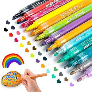 JR.WHITE Paint Markers Pens Acrylic Pen, 24 Colors Acrylic Pens Medium Tip for Rocks, Stone, Ceramic, Glass, Wood, Canvas Painting, Paint Marker for Adults Art and Craft Making Supplies