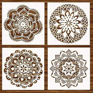 Cyy.lcm Mandala Reusable Stencil Set of 4-7.9x7.9 inch DIY Decor Stencil, Laser Cut ting Template for Wood, Airbrush, Rocks and Walls Art