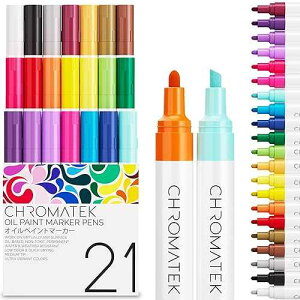 CHROMATEK Dual Tip Oil Based t Markers - 21 Colors Permanent t Pens for Rock ting, Canvas, Glass, Wood, Stone & DIY Art Supplies - Quick Drying Waterproof Pen with Video Tutorials & Ebook