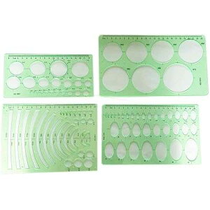 JOYISEN 4PCS Circle Oval Radius Template Plastic Drawing Templates Clean Green Measuring Templates for School Office